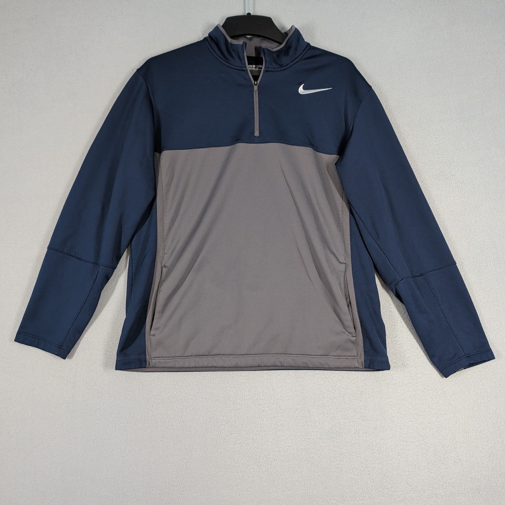 Nike Golf‎ 1/4 Zip Pullover Mens Large Blue Gray Therma-Fit Standard Fit Fleece